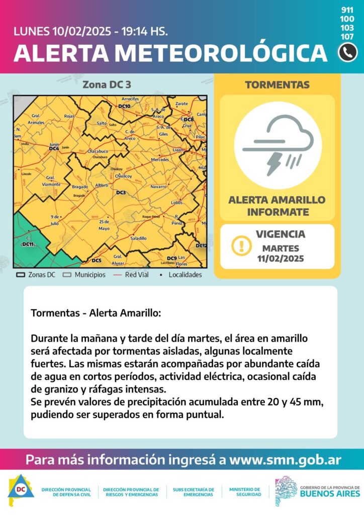 Descripción - Alerta amarilla por tormentas: