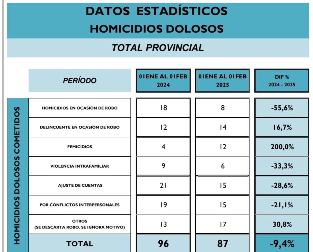 Inseguridad: en enero, bajaron los asesinatos, robos, hurtos y abigeatos en Provincia