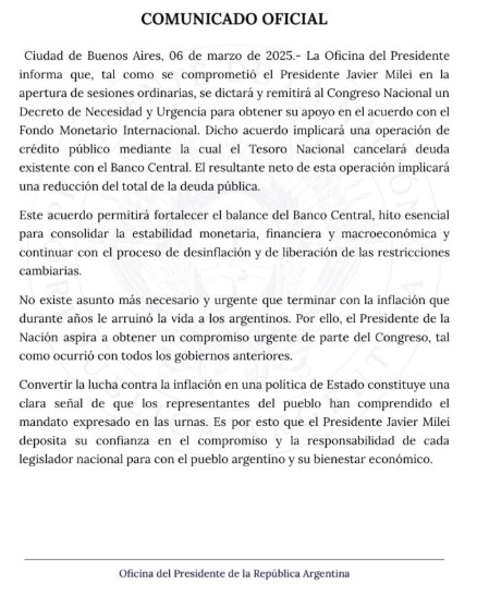 Acuerdo con el FMI: el Gobierno enviará un DNU al Congreso para obtener su apoyo