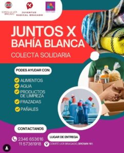 “Juntos x Bahía Blanca”: Colecta solidaria en Bragado para ayudar a los afectados por el temporal