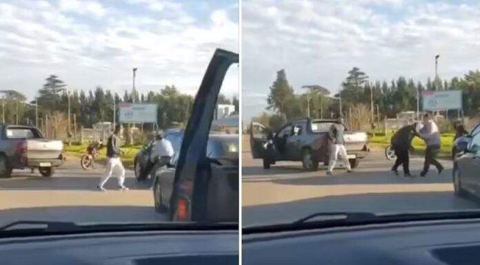 Salvaje pelea en medio de una avenida: golpes, fierros y una mujer y su hijo en medio del escándalo